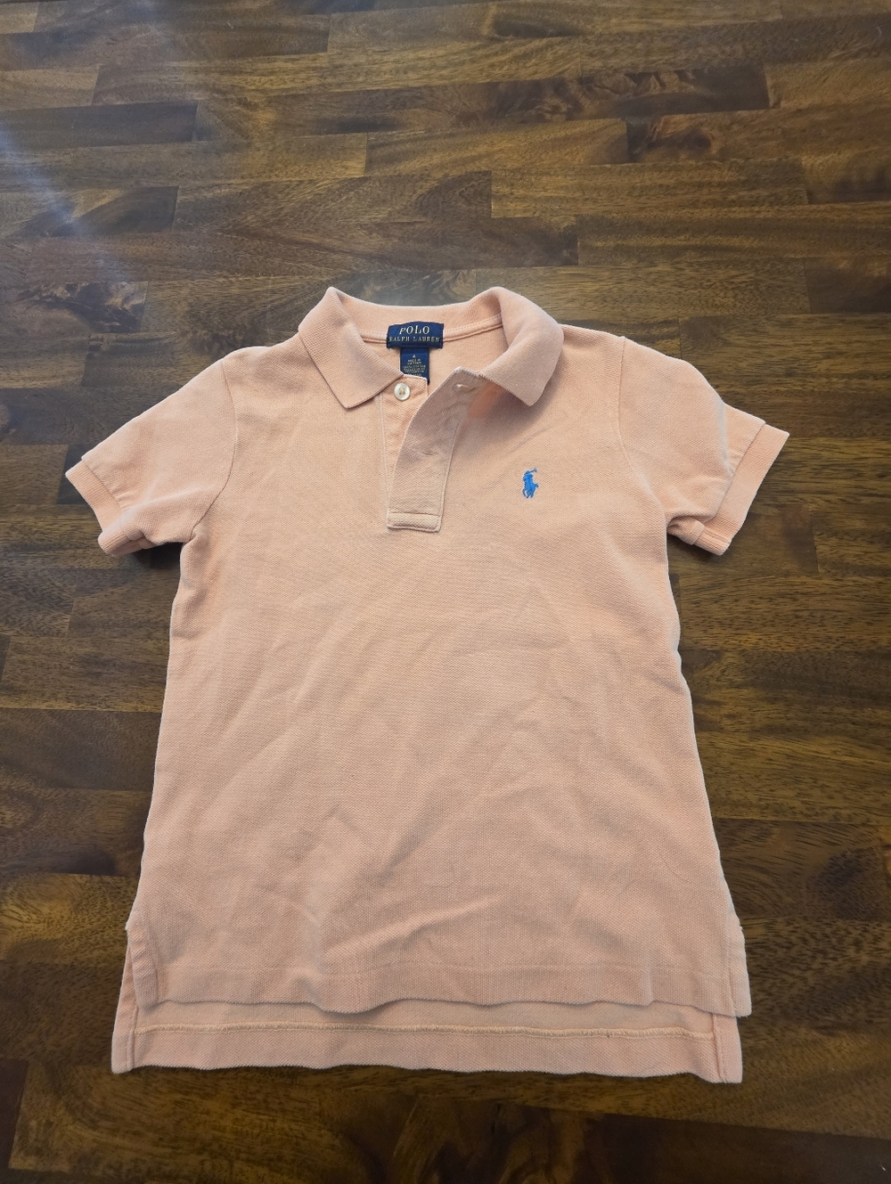 Polo by Ralph Lauren Peach Polo with Blue Pony Boys Size 4.   ‎  Sku 66